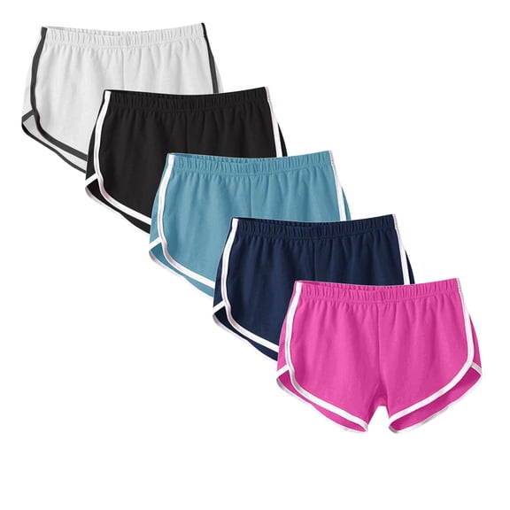 Fshion Suumer Plus Size Workout Shorts Women 5PC Elastic Waist Solid Casual Outing Pants