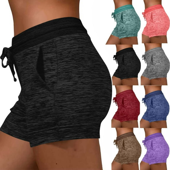 Fshion Suumer Plus Size Workout Shorts Women Solid Color Drawstring Pocket Sports