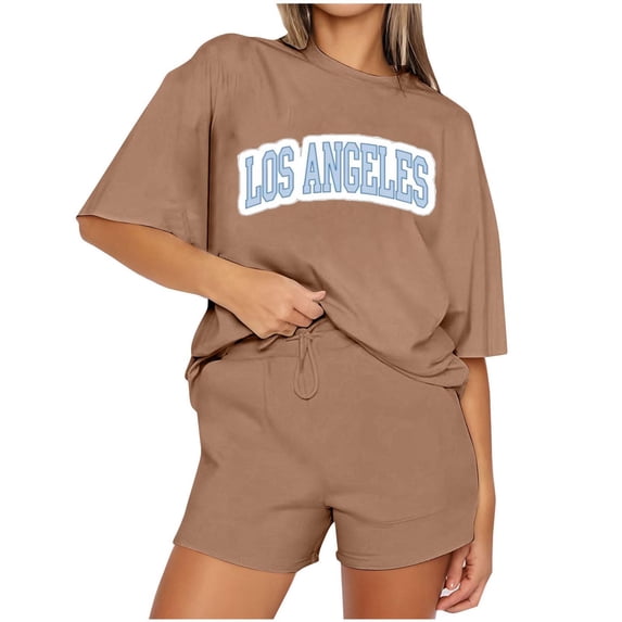 Fsshion Two Piece of Sets for Womens Summer Plus Size Casual Print Round Neck Short Sleeve Short Pants Pocket Set