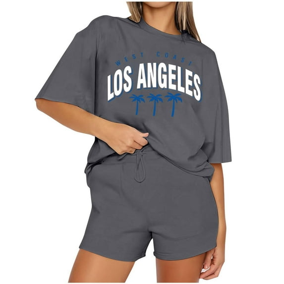 Fsshion Two Piece of Sets for Womens Summer Plus Size Casual Print Round Neck Short Sleeve Short Pants Pocket Set