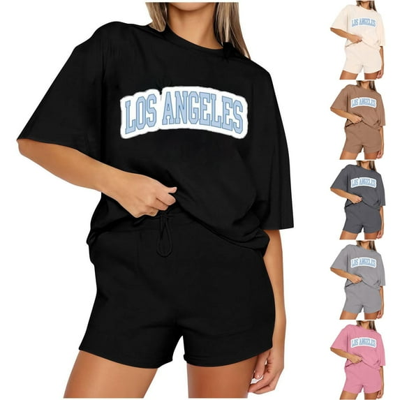 Fsshion Two Piece of Sets for Womens Summer Plus Size Casual Print Round Neck Short Sleeve Short Pants Pocket Set