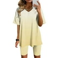 thumbnail image 1 of Fsshion Two Piece of Sets for Womens Summer Plus Size V-Neck Blouse Short Sleeve Tops Shorts Casual Suit Sets, 1 of 1