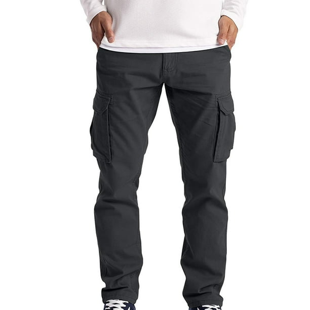 Clearance Under 10 Full Length Pants for Men Elastic Waist Solid Color Comfy Lounge Casual Fashion Fall Spring Trousers Soft Multiple Pockets Outdoor Straight Type Fitness Cargo Pants Black S Walmart