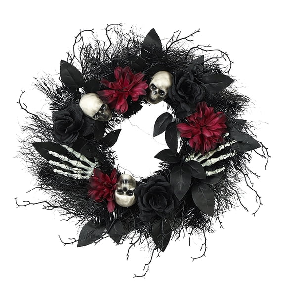 Clearance Under $10 Halloween Dead Branch Rose Skeleton Wreath, Mysterious Garland for Door Wall