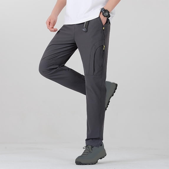 Under $10 Hiking Pants Men with Belt 5 Zipper Pockets Waterproof Lightweight Quick Dry Travel Fishing Work Outdoor Pant Stretchy