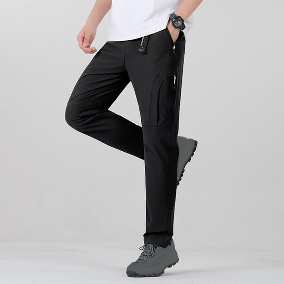 Under $10 Hiking Pants Men with Belt 5 Zipper Pockets Waterproof Lightweight Quick Dry Travel Fishing Work Outdoor Pant Stretchy