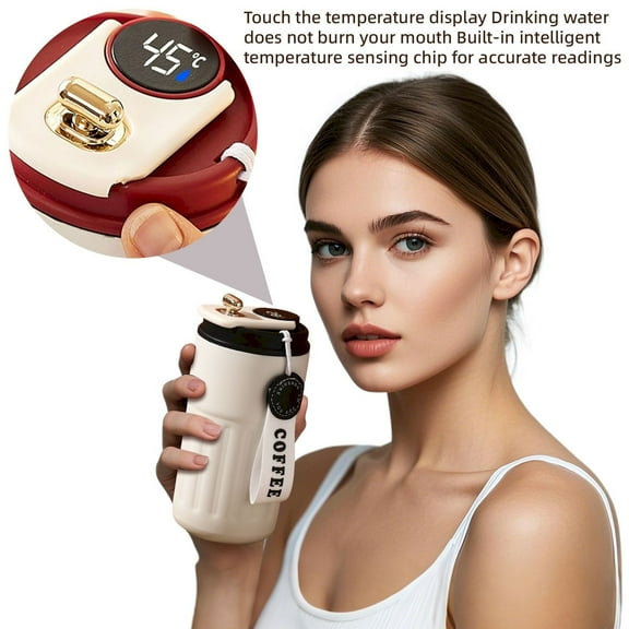 Clearance Under $10 LED Temperature Display Coffee Mug Stainless Portable 450ml Large Capacity Stainless Coffee Cup Intelligent Coffee Cup Leak Proof