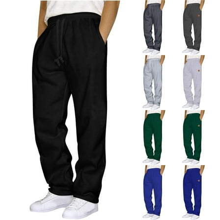 LONKITO Mens Sweatpants with Pockets Outdoor Running Jogger Pants Elastic Waist Drawstring Workout Casual Sweatpants Open Bottom, Black M