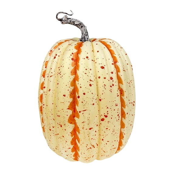 Clearance Under $10 | Large Spotted Artificial Pumpkin with Natural Vine for Fall Halloween Decor Orange