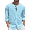 thumbnail image 1 of Under $10 Linen Shirts for Men Lightweight Long Sleeve Regular Fit Button Down Shirt Casual Summer Beach Collarless T Shirts Tops, 1 of 5