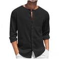 thumbnail image 1 of Under $10 Linen Shirts for Men Lightweight Long Sleeve Regular Fit Button Down Shirt Casual Summer Beach Collarless T Shirts Tops, 1 of 5