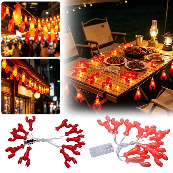 Clearance Under $10 Lobster String Lights USB Powered with Timer for Beach Party Decor,1PC,Red