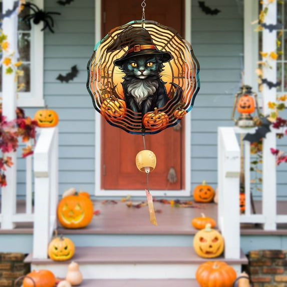 Clearance Under 10$! Memorial Wind Chimes,Halloween Cats In The Hat Rotating Wind Chime Garden Decorations