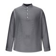 thumbnail image 1 of Under $10 Men's Casual Shirts Long Sleeve Band Collar Summer Beach Lightweight Shirts with Button, 1 of 6