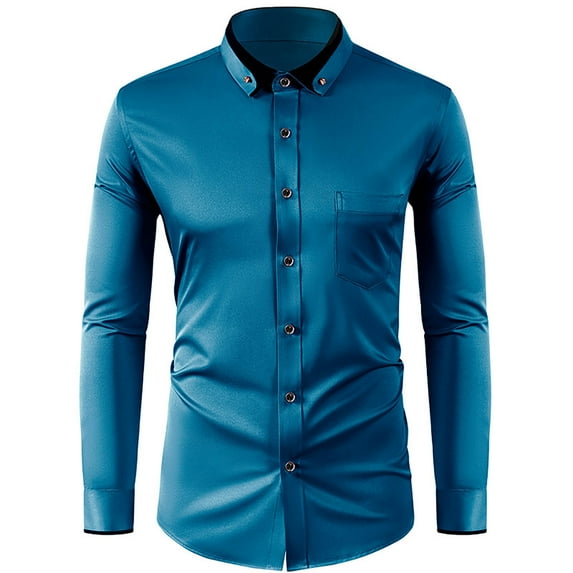 Under $10 Men's Dress Shirt Regular Fit Casual Long Sleeve Wrinkle Free Stretch Shirts with Pocket