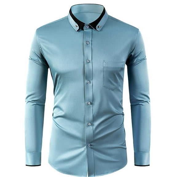 Under $10 Men's Dress Shirt Regular Fit Casual Long Sleeve Wrinkle Free Stretch Shirts with Pocket
