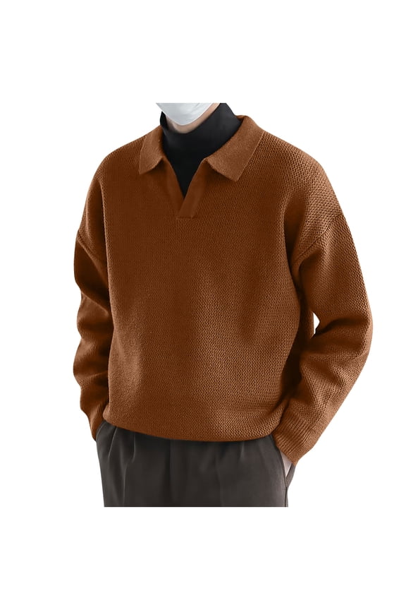 Under $10 Men's Pullover Sweater Business Slim Wool Thickened Warm Lapel Sweaters Pullovers Long Sleeve Jumpers