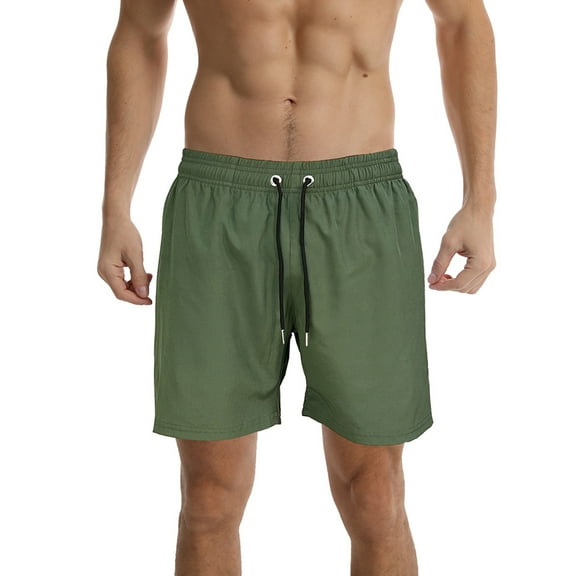 Clearance Under 10 Men's Swim Trunks Men Swimsuit Ndbuld Men Fashion Casual Solid Drawstring Elastic With Pockets Beach Shorts Army Green L