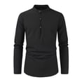 thumbnail image 1 of Under $10 Men's Vintage Button Solid Color Stand Collar Long Sleeve Shirt Casual Loose Camisole Shirt, 1 of 3