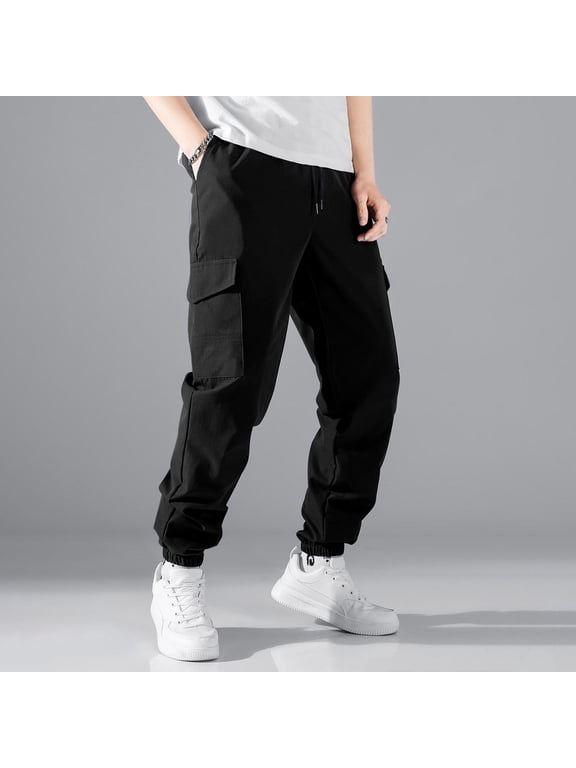 Under $10 Mens Cargo Work Pants Lightweight Utility Tactical Hiking Pants Pocketed Uniform Tapered Cinch Bottom Work Trousers