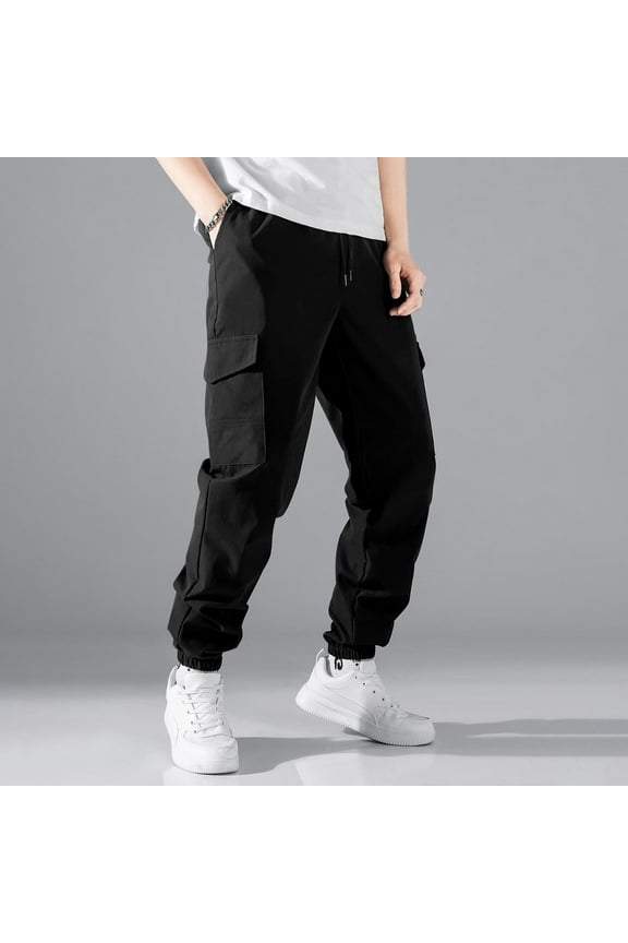 Under $10 Mens Cargo Work Pants Lightweight Utility Tactical Hiking Pants Pocketed Uniform Tapered Cinch Bottom Work Trousers