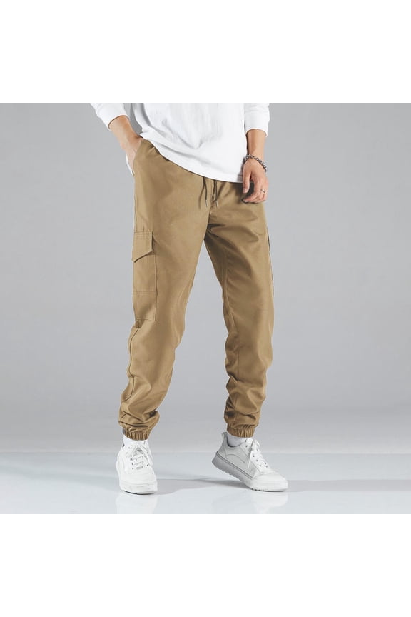 Under $10 Mens Cargo Work Pants Lightweight Utility Tactical Hiking Pants Pocketed Uniform Tapered Cinch Bottom Work Trousers