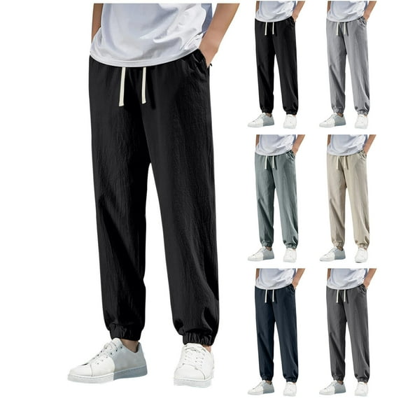 Clearance Under 10$!Mens Casual Dress Pants Plus Size Summer Solid Casual Elastic Waist With Pocket Pants