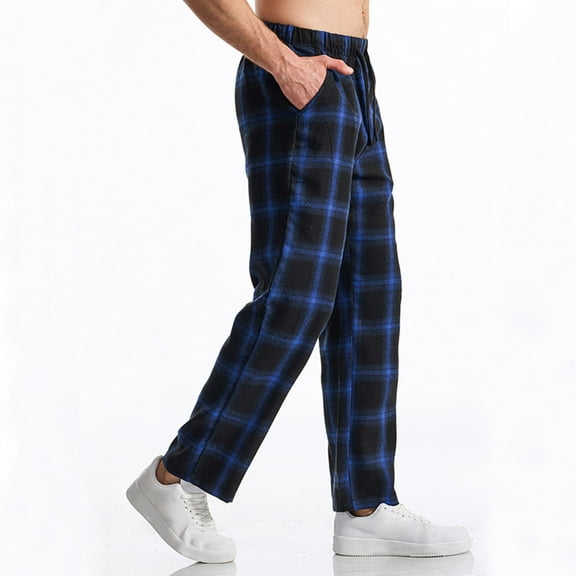 Under $10 Mens Casual Plaid Trousers Drawstring Waist Straight-Leg Pants Stylish Comfy Open Bottom Trouser Athletic Basic Pants