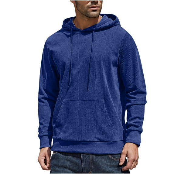 Under $10 Mens Hooded Sweatshirt Long Sleeve Casual Corduroy Drawstring Pullover Hoodies with Pocket