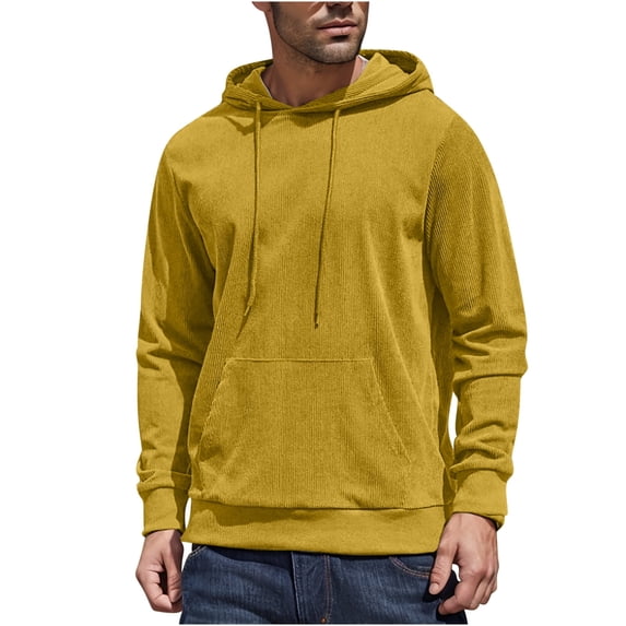 Under $10 Mens Hooded Sweatshirt Long Sleeve Casual Corduroy Drawstring Pullover Hoodies with Pocket