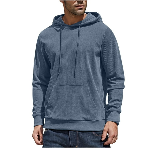 Under $10 Mens Hooded Sweatshirt Long Sleeve Casual Corduroy Drawstring Pullover Hoodies with Pocket