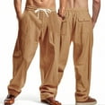 thumbnail image 1 of Under $10 Mens Linen Pants Casual Summer Beach Pants Elastic Waist Drawstring Lightweight Vacation Trousers with Pockets, 1 of 9