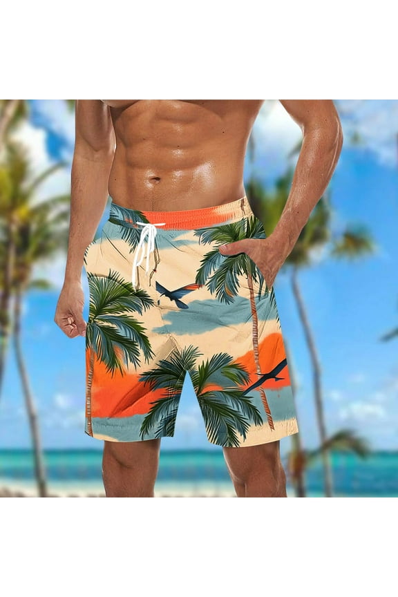 Mens Swim Trunks Holiday Hawaiian Floral Beach Shorts Quick Dry Board Shorts Bathing Suit with Pockets