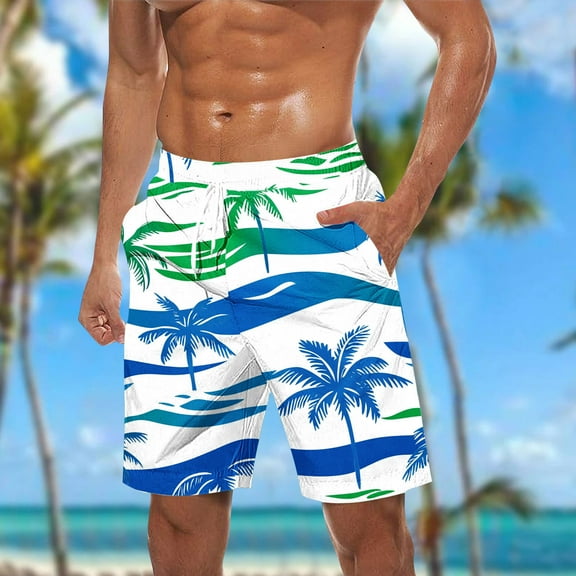 Miqool Mens Swim Trunks Holiday Hawaiian Floral Beach Shorts Quick Dry Board Shorts Bathing Suit with Pockets