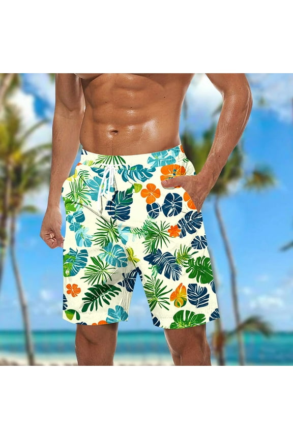 Mens Swim Trunks Holiday Hawaiian Floral Beach Shorts Quick Dry Board Shorts Bathing Suit with Pockets