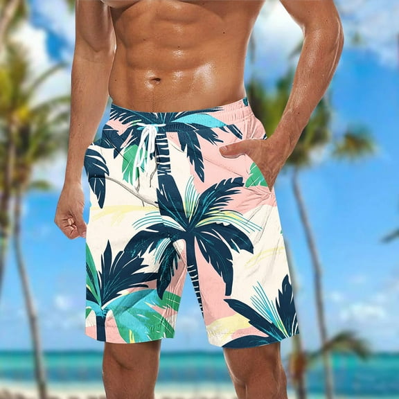 Miqool Mens Swim Trunks Holiday Hawaiian Floral Beach Shorts Quick Dry Board Shorts Bathing Suit with Pockets