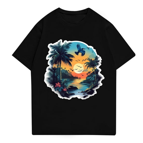 NAMTYQX Shirts for Men Plus Size Boho Baggy Short Sleeve Soft Crewneck Airoft Light Pattern Casual Mens T Shirts Black Size 2XL