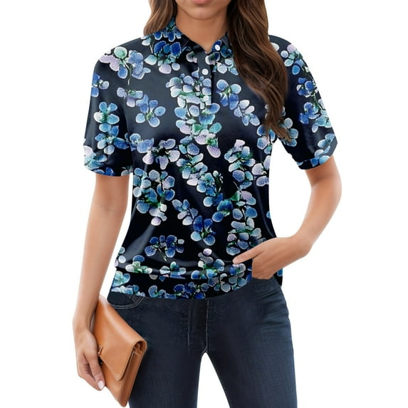 NAMTYQX Spring Tops for Women 2025 Soft Lapel V Neck Womens Golf Polo Shirts Short Sleeve Casual Casual Navy Size 3XL