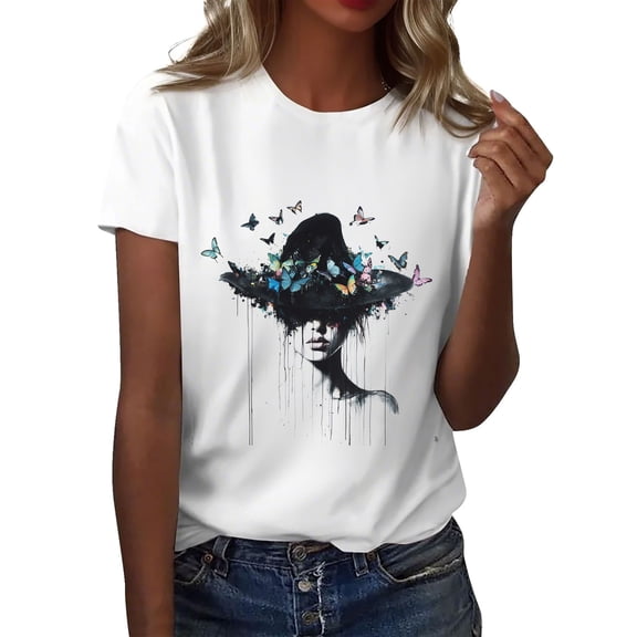 NAMTYQX Tops for Women Trendy Trendy Plus Size Basic Graphic Loose Crewneck Stretchy Short Sleeve Softest Blue Size L