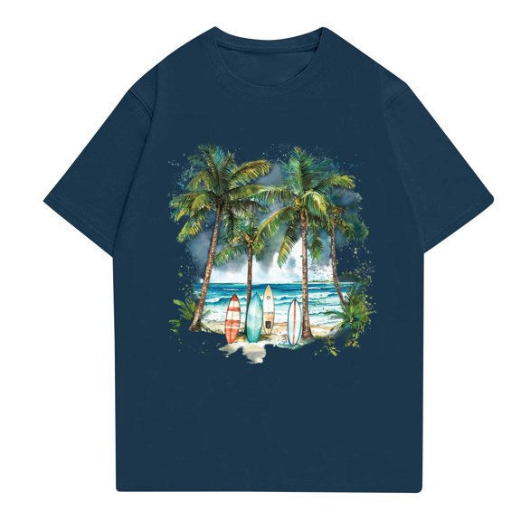 NAMTYQX Graphic Tees for Women Plus Size Classic Cool Short Sleeve Loose Fitting O-Neck Stretch Graphic Mit Muster Shirts for Women Trendy Summer Navy Size 3XL