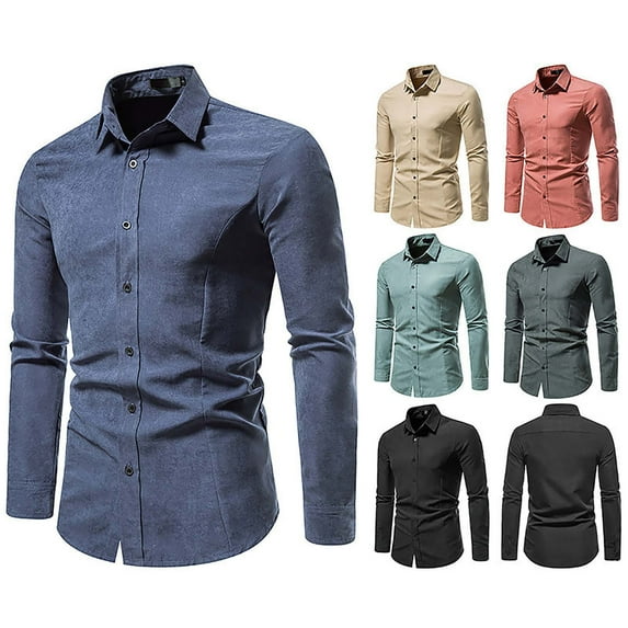 Clearance Under 10$! New Fashion Mens Tops 2024 Plus Size Long Sleeve Vintage Casual And Solid Color Button Pocket d Lapel Shirt