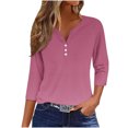 thumbnail image 1 of New Summer Womens Tops 2024 3/4 Sleeves Plus Size Fashion Casual Solid T-shirt Buttons Blouse V-Neck Casual Tops, 1 of 5