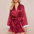 thumbnail image 1 of Clearance Under $10 Nexjvus Robes for Women Kimono Robe Silk Short Satin Robe With Feathered Size S-XXL, 1 of 3