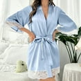 thumbnail image 1 of Under $10 Nexjvus Womens Robes Short Silk Lace Satin Robe Loungewear with Belt Size L, 1 of 6