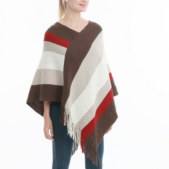 Clearance Under $10 Pitauce Cover Up for Women Patchwork V Neck Crochet Poncho Knitting Cape Asymmetric Tassel Hem Shawl Versatile Wrap Tops