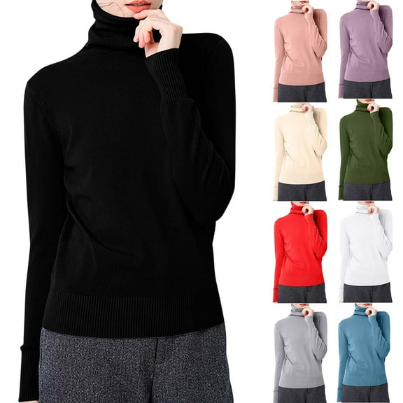 Pitauce Turtleneck Sweater for Women Solid Color Knitted Cotton Long Sleeve Tops Slim Fit Pullover Basic Bottoming Tops Sweater