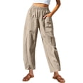 thumbnail image 1 of Plus Size Casual Pants for Womens Cotton and Linen Solid Color Pocket Elastic Waist Loose Casual Wide Leg Pants, 1 of 8