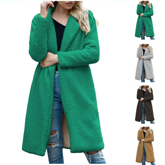Plus Size Flannel Jackets for Womens Winter Fashion Solid Color Pocket Woollen Coat Recreational Long Sleeve