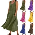 thumbnail image 1 of Plus Size Summer Dresses for Women 2025 Casual Solid Color Sleeveless Cotton Linen Long, 1 of 8