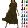 thumbnail image 1 of Plus Size Summer Dresses for Women 2025 Flower Solid Color Casual Short Sleeve Crewneck Casual Flowy Tiered Maxi Beach, 1 of 6
